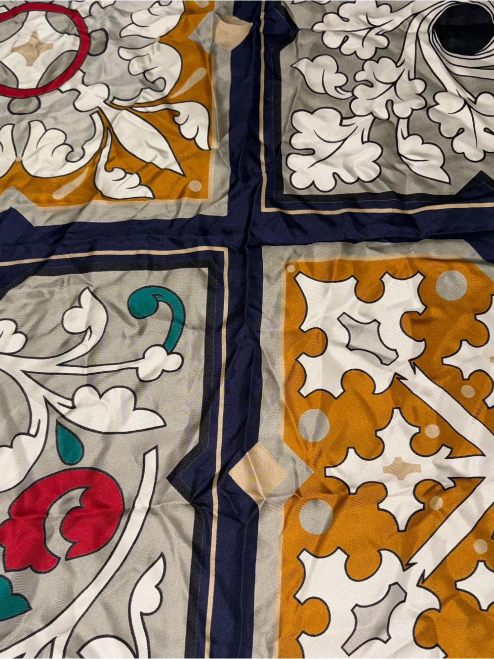 Dior Navy, Gold & Multicolor Printed Silk Square Scarf